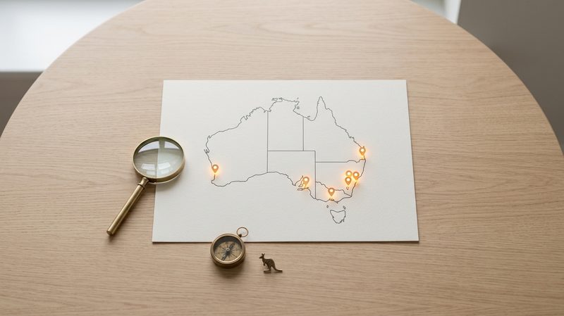 Conceptual illustration of a map with pinned service business locations across Australian suburbs