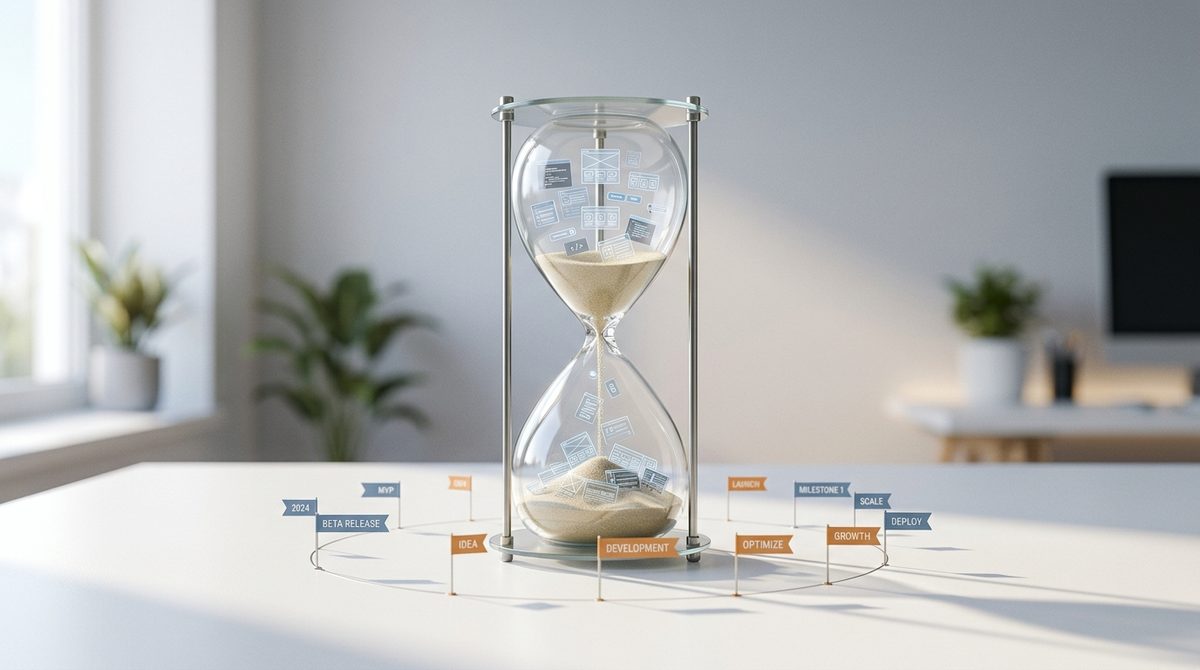 Conceptual illustration of a website project timeline with milestones and waypoints