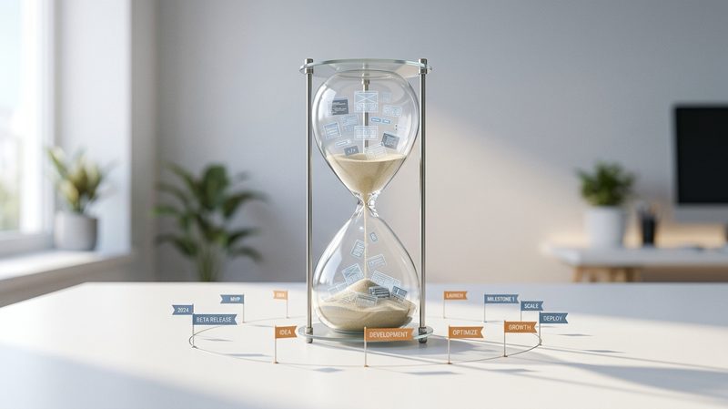 Conceptual illustration of a website project timeline with milestones and waypoints